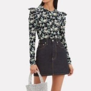 LES REVERIES navy floral long sleeve top NWT